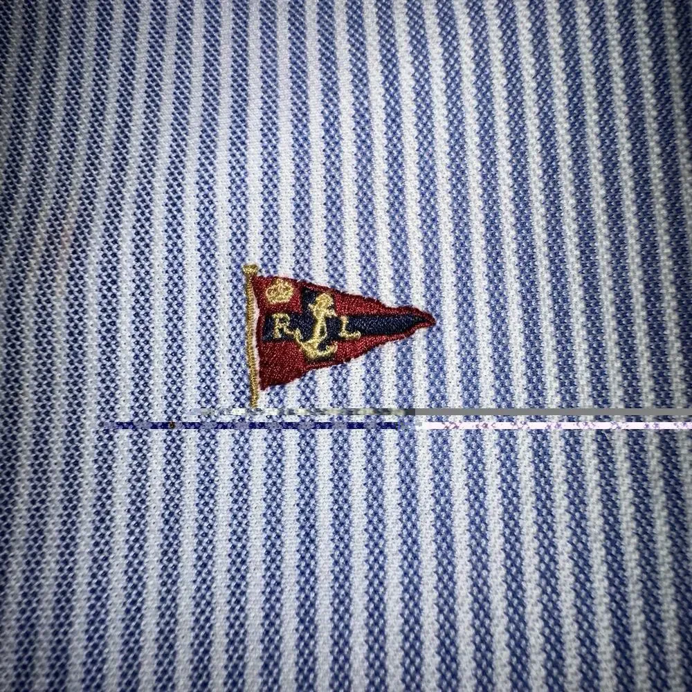 Ralph Lauren Adult Half Button Down Shirt Small (S) Blue White Pennant Preppy